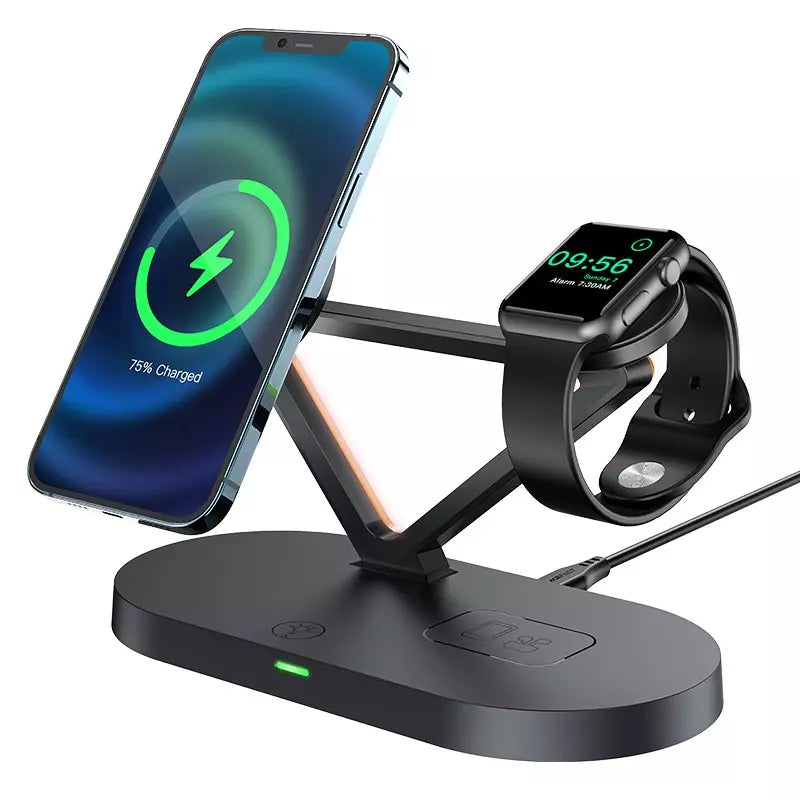 Acefast - 45W MagSafe Triple Wireless Magnetic Charging Pad for Apple iPhone, Airpods & Watch - Black