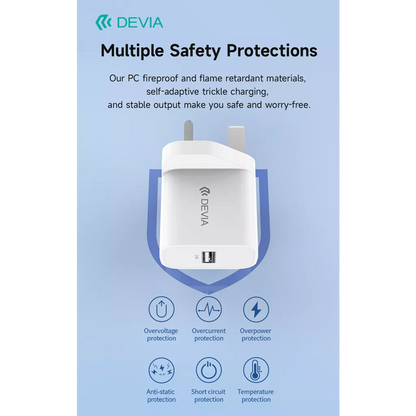 Devia - 2.4A USB 3-Pin UK Charging Plug