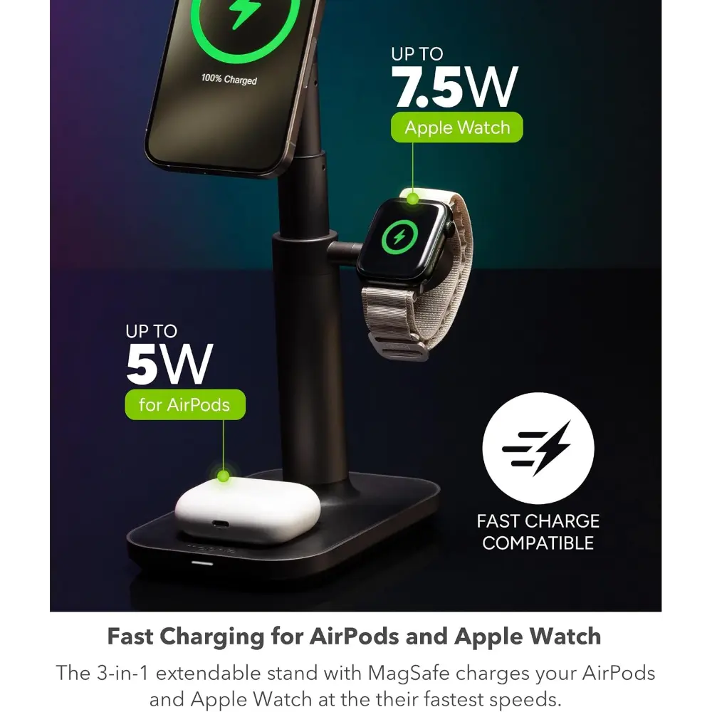 Mophie 3-in-1 Wireless Fast Charger Extendable Stand with MagSafe (15W)