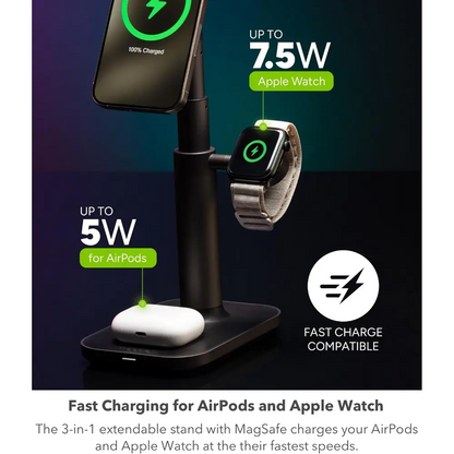 Mophie 3-in-1 Wireless Fast Charger Extendable Stand with MagSafe (15W)