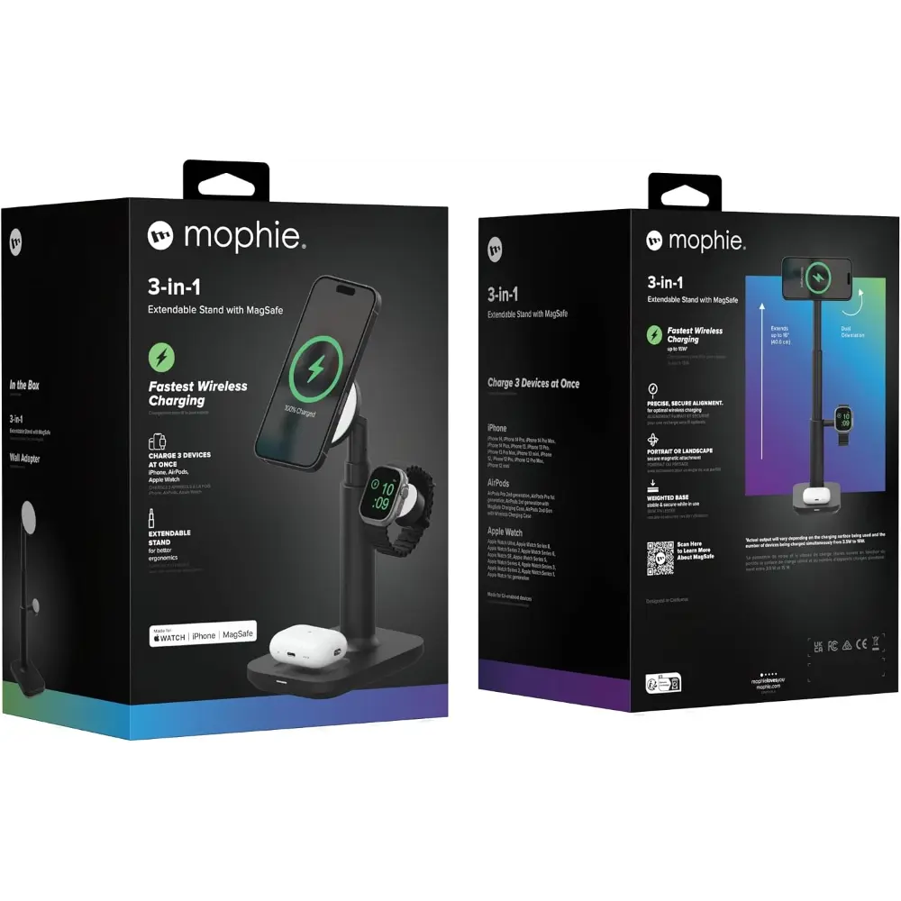 Mophie 3-in-1 Wireless Fast Charger Extendable Stand with MagSafe (15W)